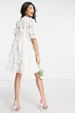 Y.A.S Bridal mini smock dress with aplique in white