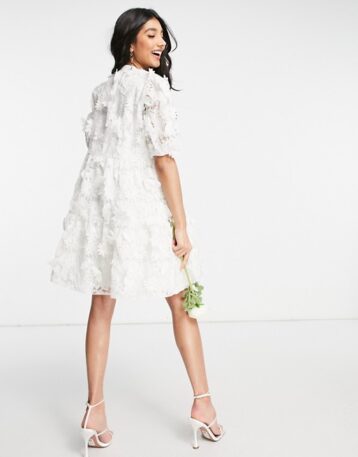 Y.A.S Bridal mini smock dress with aplique in white
