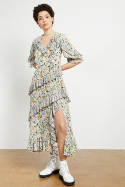 Ted Baker SCILLY Asymetric ruffle dress Ivory Multi