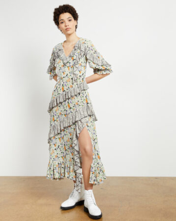 Ted Baker SCILLY Asymetric ruffle dress Ivory Multi