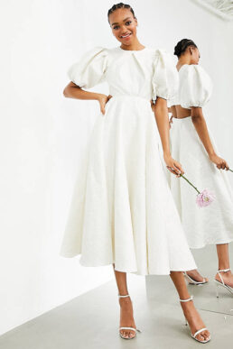 ASOS EDITION Bridget jacquard puff sleeve wedding dress with cut out back Ivory