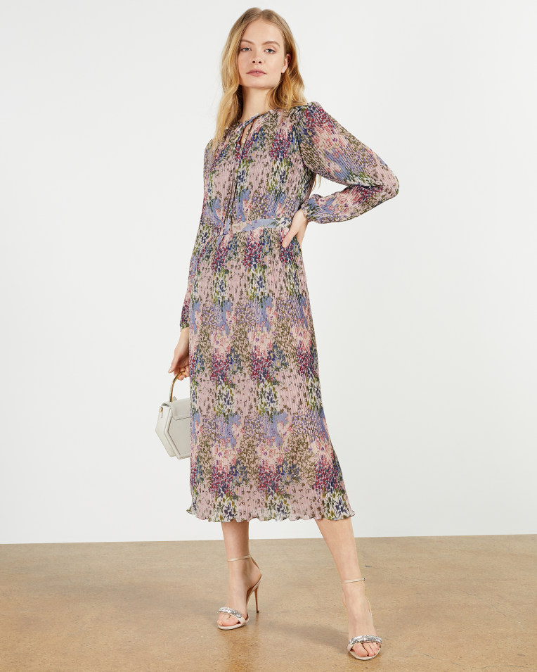 FLOSII Ditsy printed pleated midi dress