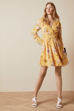 Ted Baker POSYY Cabana long sleeve mini dress Yellow Multi
