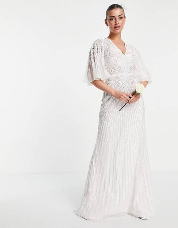 ASOS EDITION Eliza flutter sleeve embellished wedding dress Ivory