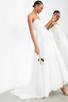 ASOS EDITION Matilda bandeau wedding dress with full skirt and floral embroidery Ivory