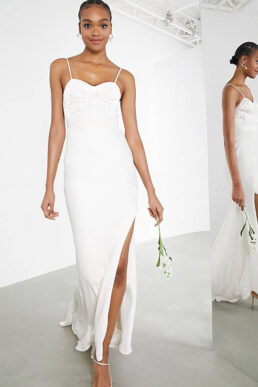 ASOS EDITION Scarlet embellished lace corset wedding dress with satin skirt White