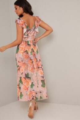 Chi Chi Ruffle Floral Print Midi Dress in Pink Multi