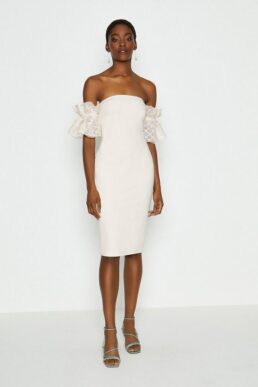 Coast Bardot Texture Sleeve Dress White