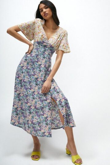 Coast Floral Print Mix Midi Dress Multi Purple