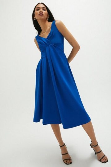 Coast Full Skirted Wrap Top Scuba Dress Blue