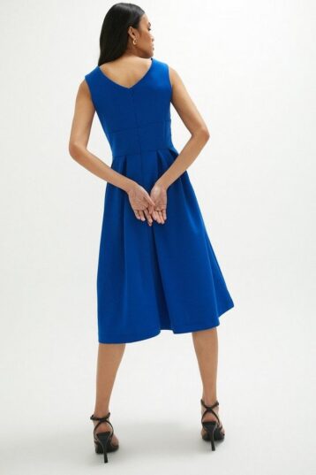 Coast Full Skirted Wrap Top Scuba Dress, Blue - Image 2