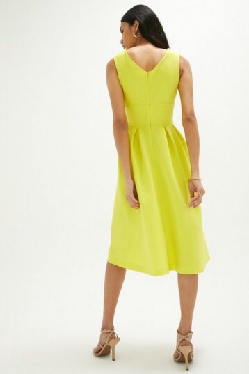 Coast Full Skirted Wrap Top Scuba Dress Yellow