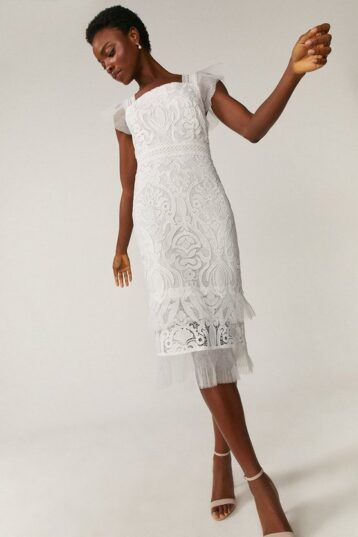 Coast Lace Cap Sleeve Midi Dress White