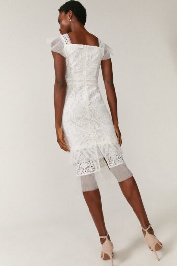 Coast Lace Cap Sleeve Midi Dress, White - Image 2