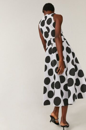 Coast Premium Spotty Jacquard Stretch Dress Black White