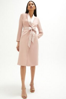 Coast Premium Midi Tuxedo Dress Light Pink Blush