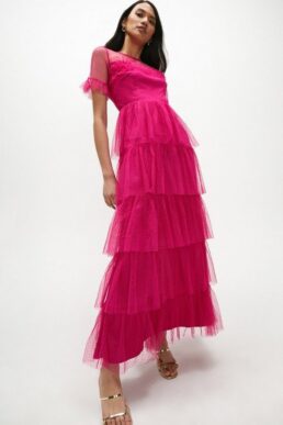 Coast Ruffle Tier Skirt Short Sleeve Maxi Dress Pink