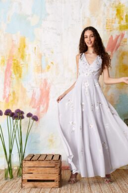 Monsoon Addison floral embroidered maxi dress blue