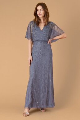 Monsoon Artisan holly floral maxi bridesmaid dress dark blue