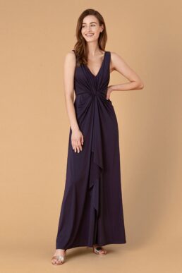 Monsoon Jessie jersey twist v neck maxi bridesmaid dress Navy Blue