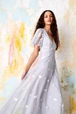 Monsoon Kaitlyn embroidered maxi bridesmaid dress blue pale lilac white