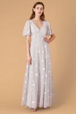 Monsoon Kaitlyn embroidered maxi bridesmaid dress blue pale lilac white