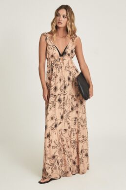 Reiss Peach floral printed maxi dress Blush Pink Orange