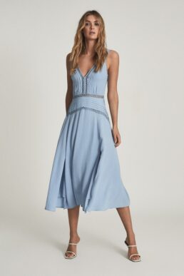 Reiss Alberta Pleat Detailed Midi Dress Light Blue