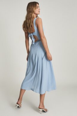Reiss Alberta Pleat Detailed Midi Dress Light Blue
