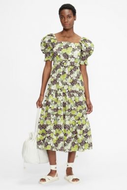 Ted Baker MAYSIIE Puff Sleeve Tiered Midi Dress Green Multi