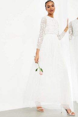 ASOS EDITION Fleur embellished crop top wedding dress Ivory