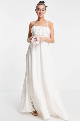 ASOS EDITION Layla cami wedding dress with applique embroidery ivory