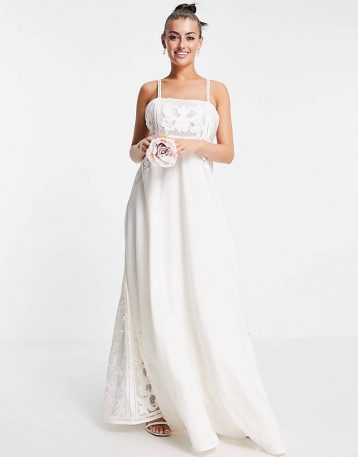 ASOS EDITION Layla cami wedding dress with applique embroidery ivory