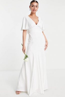 ASOS EDITION Victoria flutter sleeve crepe wedding dress Ivory