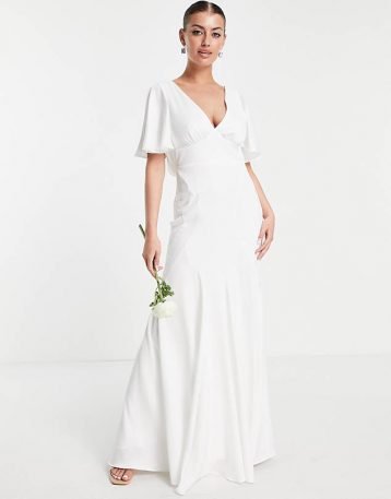 ASOS EDITION Victoria flutter sleeve crepe wedding dress Ivory