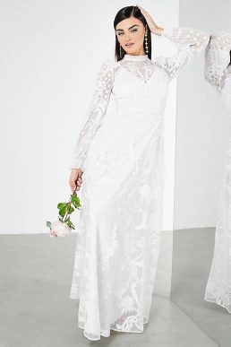 ASOS EDITION Violet placement embroidered wedding dress with high neck Ivory