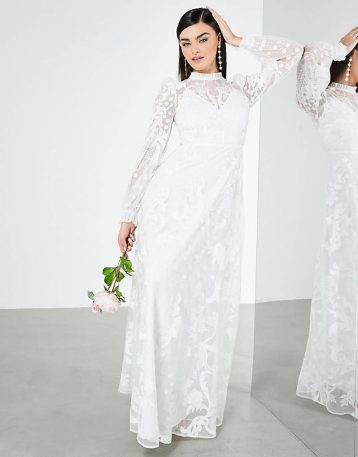ASOS EDITION Violet placement embroidered wedding dress with high neck Ivory