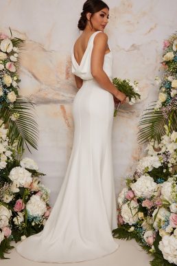 Chi Chi Cowl Back Bridal Wedding Dress with Embellishment in White