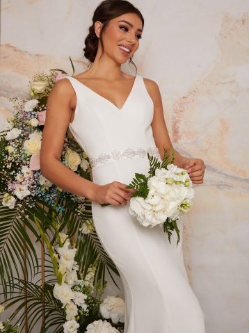 Chi Chi Cowl Back Bridal Wedding Dress with Embellishment in White