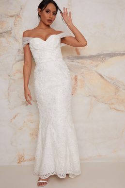 Chi Chi Lace Sweet Heart Wedding Dress with Train in White