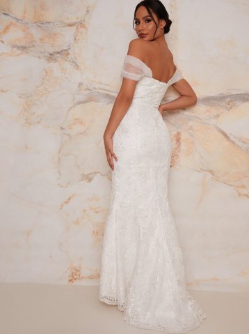 Chi Chi Lace Sweet Heart Wedding Dress with Train in White - Image 2