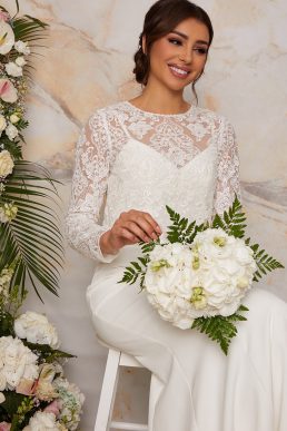 Chi Chi Long Sleeve Lace Bodice Bridal Wedding dress in White