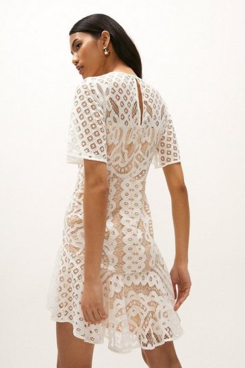 Coast Deco Placement Lace Mini Dress Ivory Nude