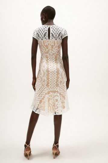 Coast Deco Placement Lace Short Dress, Ivory/Nude - Image 2