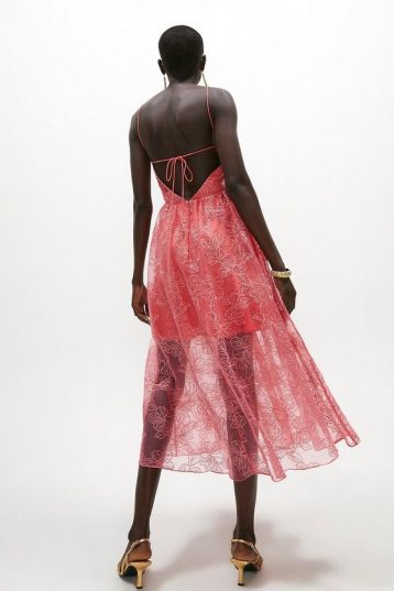 Coast Fleur Embroidered Organza Midi Dress, Pink - Image 2