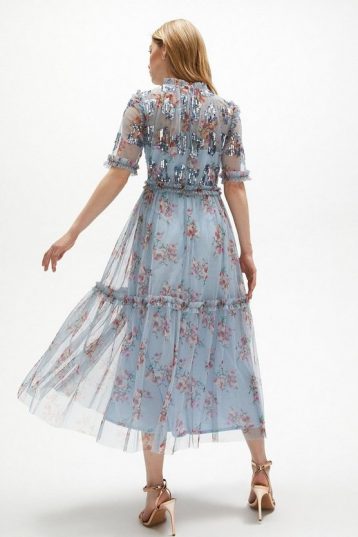 Coast High Neck Floral Maxi Dress, Blue/Multi - Image 2