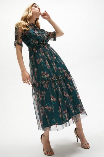 Coast High Neck Floral Maxi Dress Green Multi