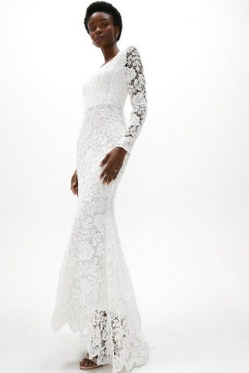 Coast Lace Long Sleeve Bridal Dress With Trail White