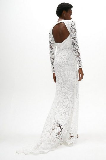 Coast Lace Long Sleeve Bridal Dress With Trail White