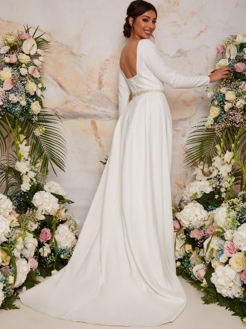 Chi Chi Long Sleeve Bridal Wedding Dress with Embellishment in White - Image 2